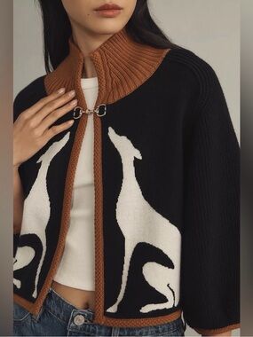 Anthropologie Maeve Dog Knit Cardigan Sweater Cape Greyhound Dogs Shrug XL NWT